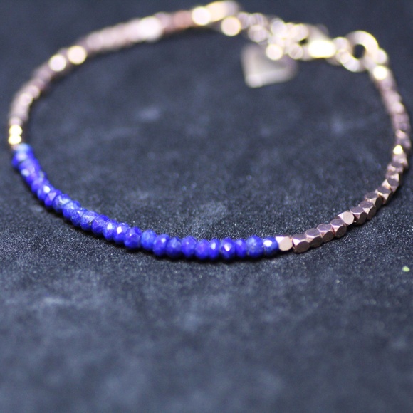 Handmade Natural Lapis Lazuli Bracelet 14k Rose Gold Filled, December Birthstone - Picture 5 of 6